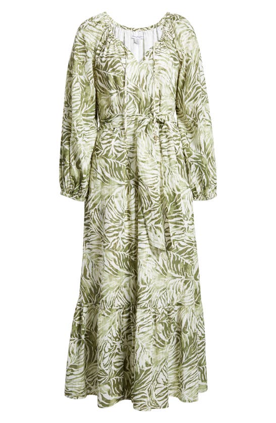 Shop Tommy Bahama Monstera Mirage Long Sleeve Cotton Blend Maxi Dress In Tea Leaf