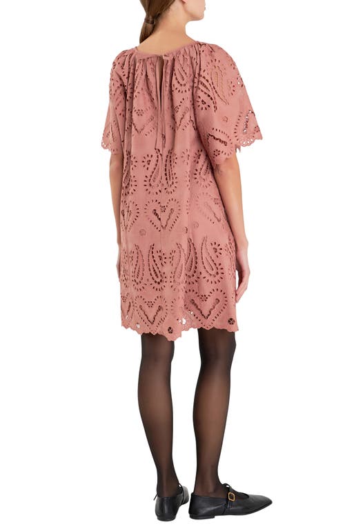 English Factory Paisley Eyelet Shift Dress In Camel