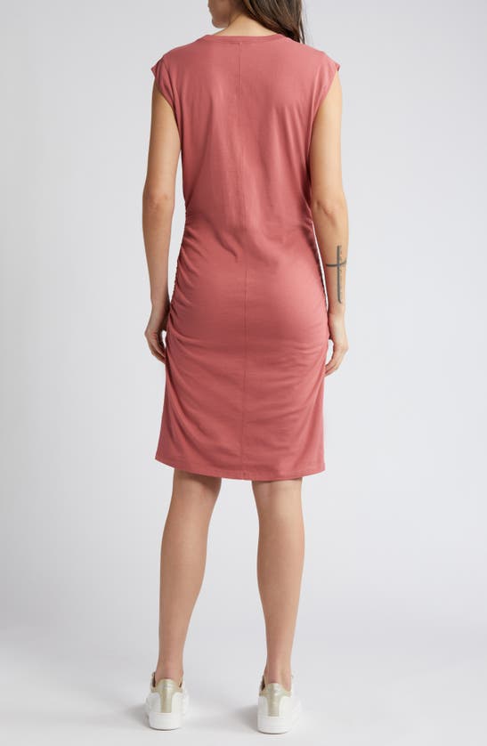 Shop Treasure & Bond Ruched Organic Cotton Cap Sleeve Dress In Pink Mauve