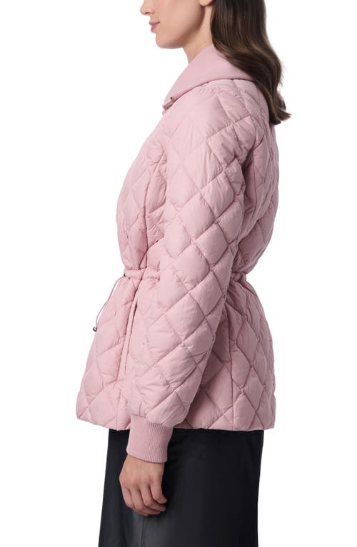 Bernardo Drawcord Waist Quilted Puffer Coat In Blush