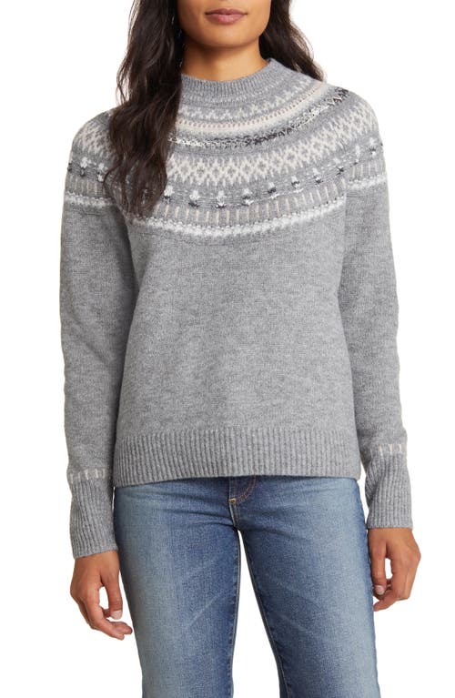 caslon(r) Fair Isle Funnel Neck Sweater in Grey Combo