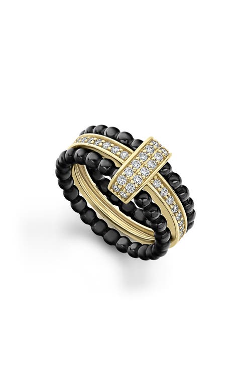 LAGOS Meridian Diamond & Ceramic Stacking Ring Set in Gold/Black at Nordstrom, Size 7