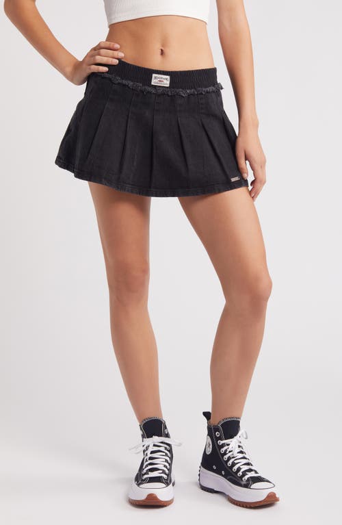 Alexandra Pleated Denim Miniskirt in Black Denim