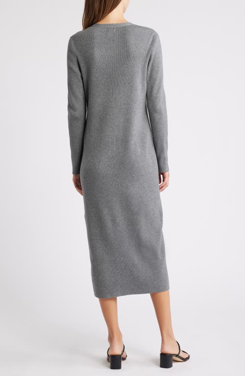 Shop Caslonr Caslon(r) Long Sleeve Button-up Rib Sweater Dress In Grey Dark Heather