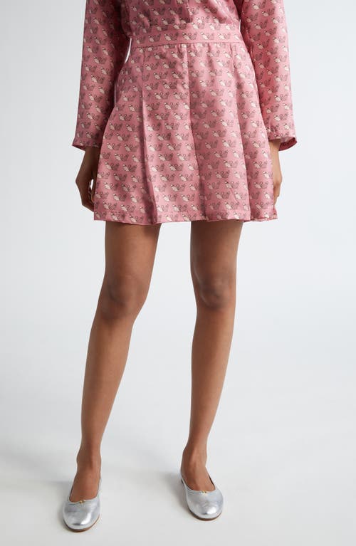 Shop Max Mara Studio Clown Kitty Print Silk Twill Skort In Peony