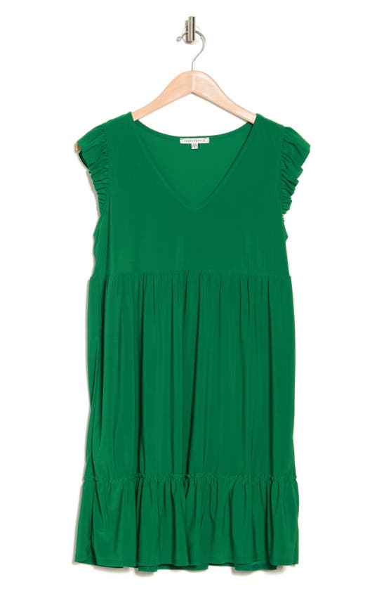 Tash And Sophie V-neck Ruffle Knit Shift Dress In Green