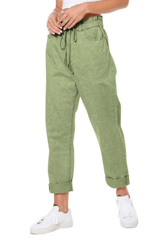 Juicy Couture Relaxed High Waist Straight Leg Stretch Cotton Pants In Green Melon