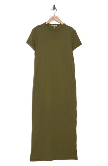 Rag & Bone Short Sleeve Pima Cotton Maxi Dress In Olive
