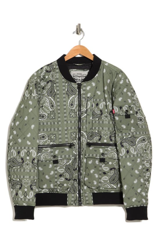 Levi's® Quilted Zip Up Bomber Jacket In Olv Melange
