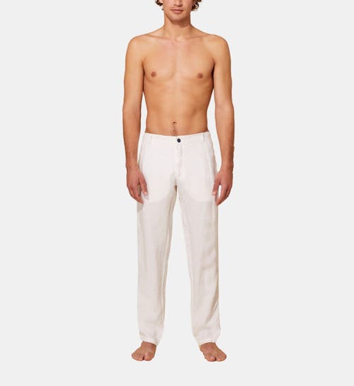 Vilebrequin Solid Straight Linen Pants In Blanc