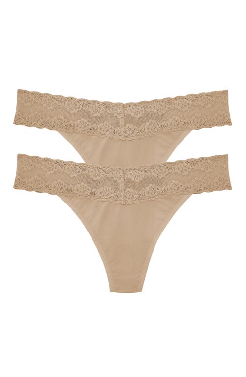 NATORI NATORI BLISS PERFECTION LACE TRIM ONE SIZE THONG 2-PACK 