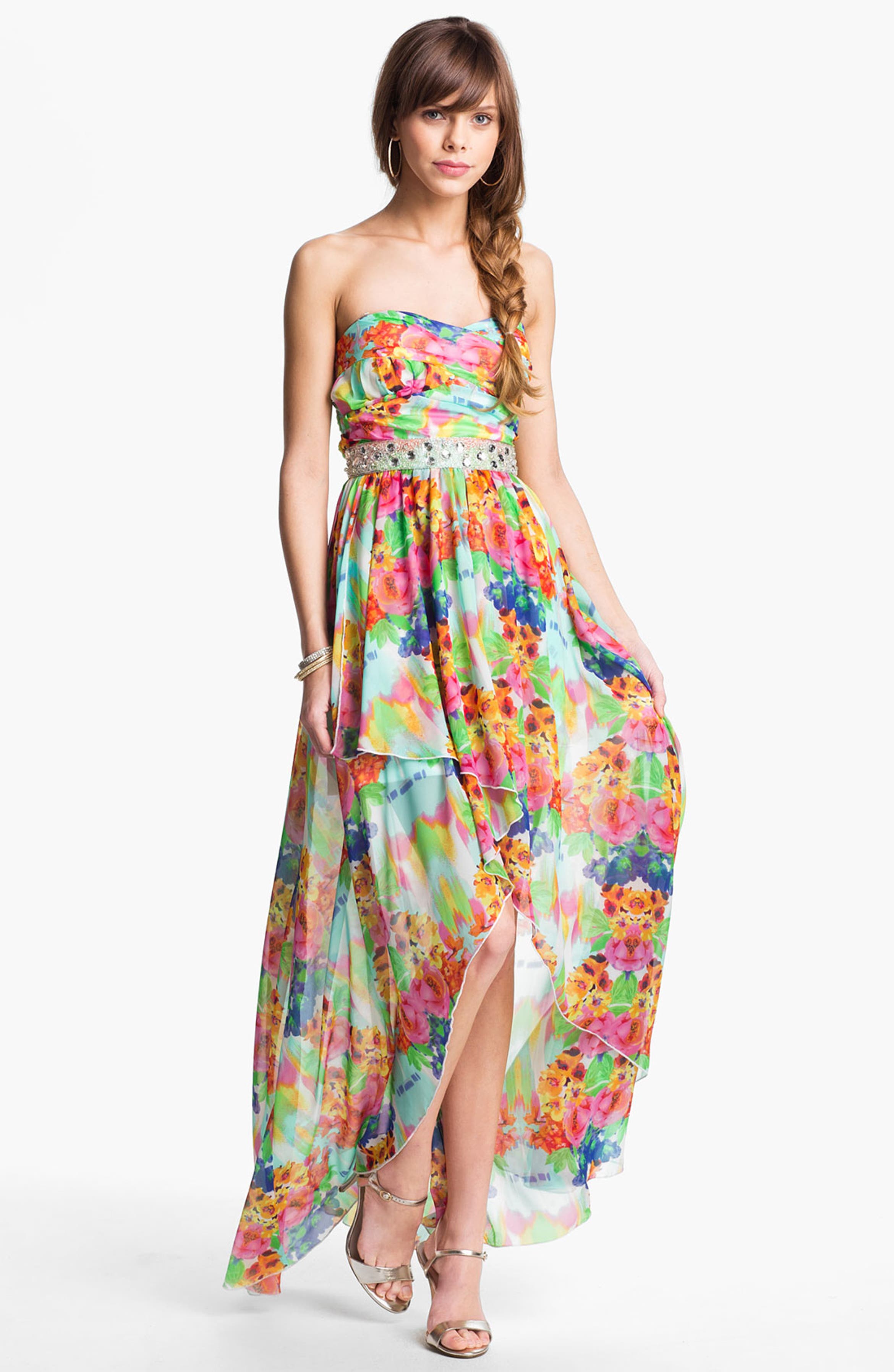 As U Wish Floral Chiffon High/Low Gown (Juniors) | Nordstrom