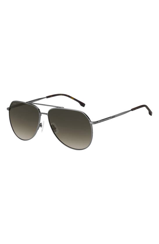 Shop Hugo Boss 61mm Aviator Sunglasses In Dark Ruthenium