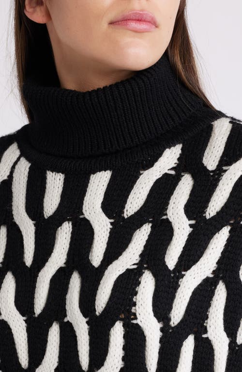 Shop Hugo Boss Boss Ferdolia Cable Wool Turtleneck In Monochrome Interlock