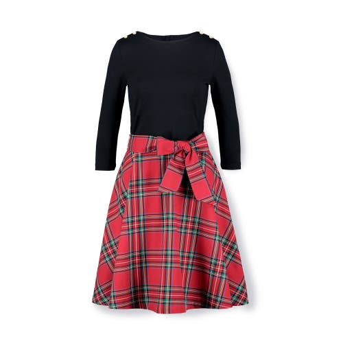Hope & Henry French Skater Dress In Black Ponte Red Tartan