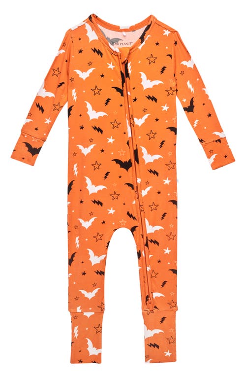 Shop Posh Peanut Hendrix Bat Print Fitted Convertible Footie Pajamas In Medium Orange