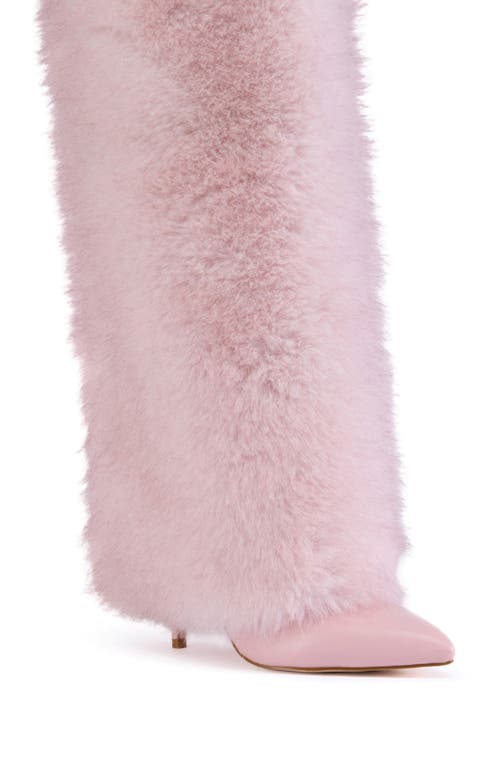 Azalea Wang Omera Faux Fur Over The Knee Boot In Pink