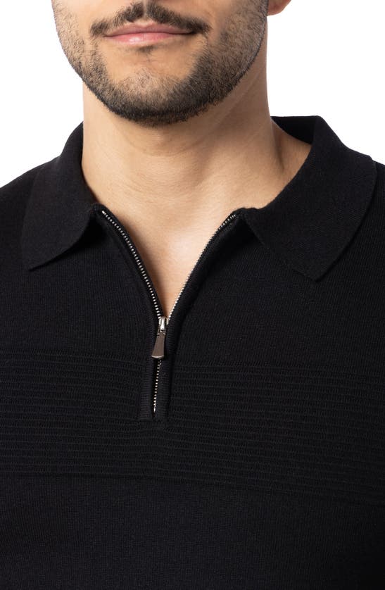 Spring + Mercer Ottoman Accent Short Sleeve Half-zip Sweater In Black