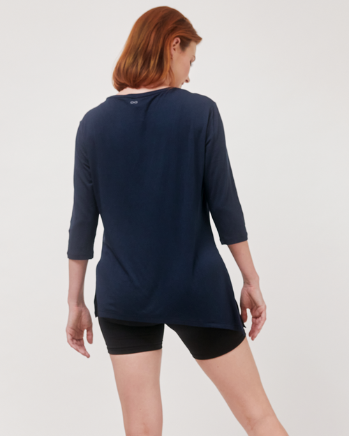 Shop Rebody Active Anen Side Tie 3/4 Sleeve Top In Cool Navy