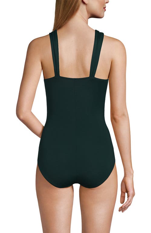 Shop Lands' End Long Slender Grecian Tummy Control Chlorine Resistant One Piece Swimsuit In Deep Balsam