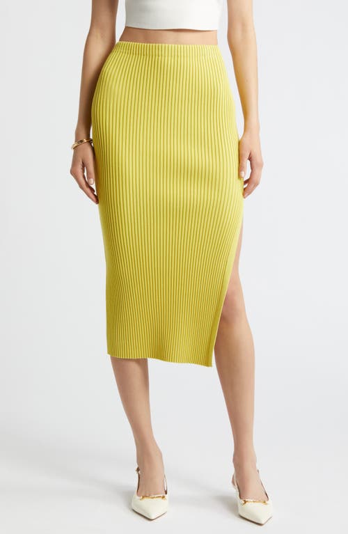 Open Edit Luxe Sculpt Rib Midi Skirt In Yellow Celery