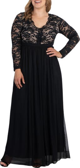 Kiyonna Jasmine Lace Bodice Long Sleeve Maxi Dress | Nordstrom