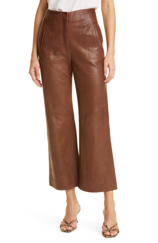 Veronica Beard Dova Leather Wide-leg Trousers In Brown