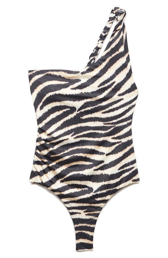 Shop Mango Asymmetric Animal Print One-piece Swimsuit In Black