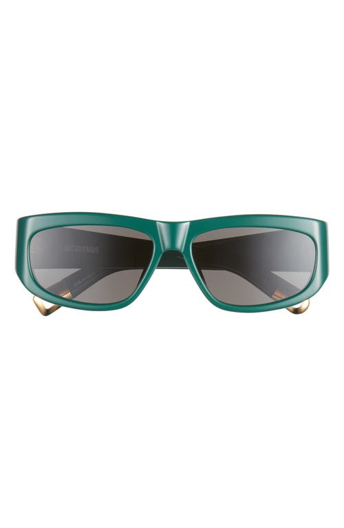 Jacquemus Les Lunettes Pilota Rectangular Sunglasses in Green/Yellow Gold/Grey at Nordstrom