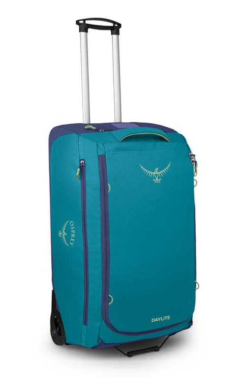 Shop Osprey Daylite 85l 28-inch Wheeled Duffle Bag Luggage In Blue Spikemoss/alkaline