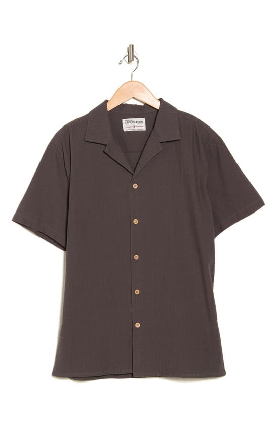 Shop Original Paperbacks Seersucker Cotton Short Sleeve Button-up Shirt In Vintage Black