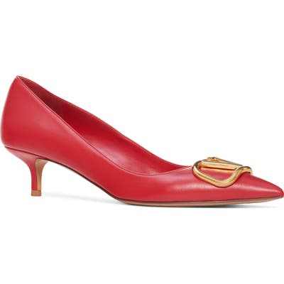Valentino Garavani Logo Buckle Pump, Red