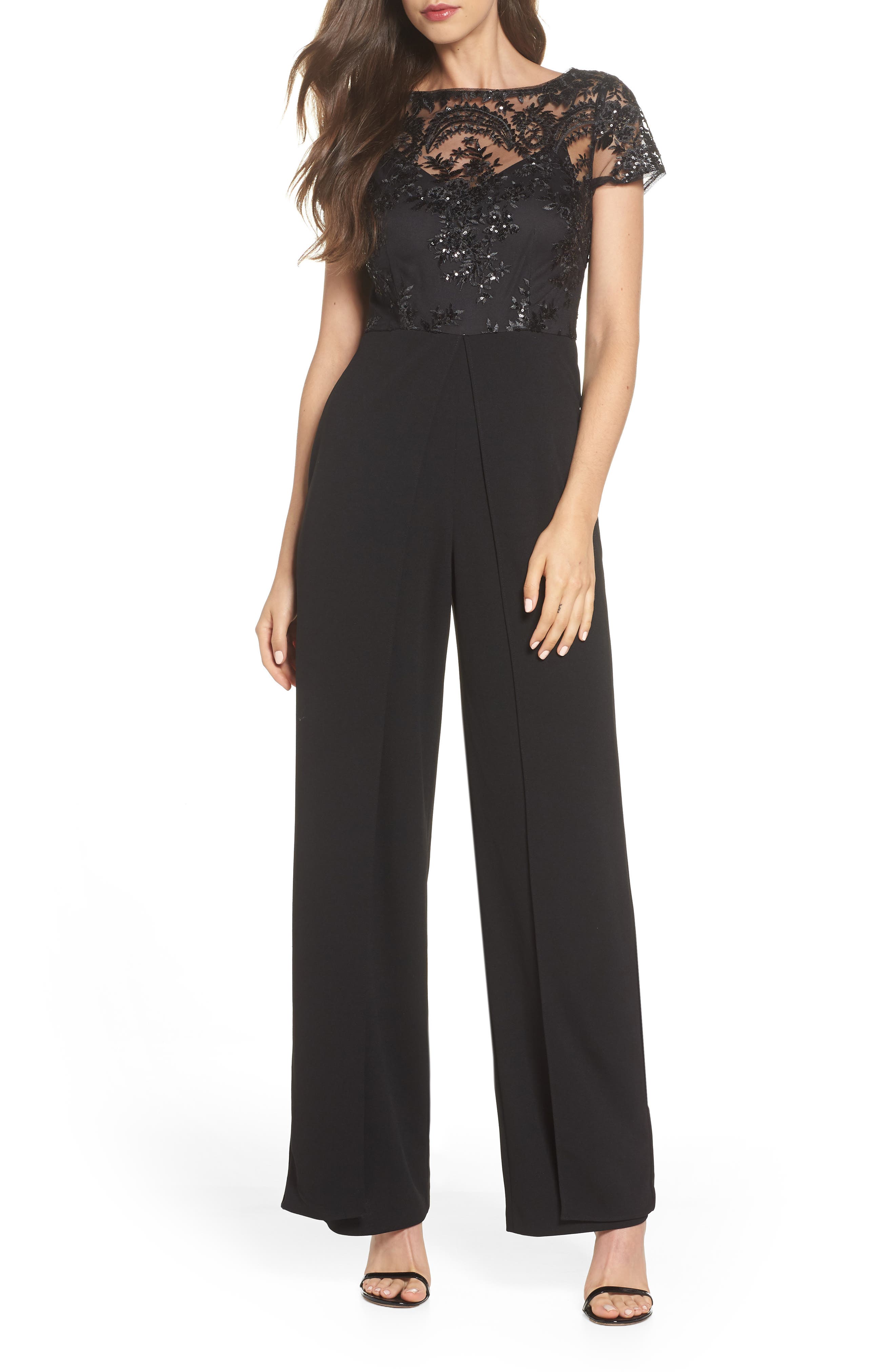 adrianna papell sequin jumpsuit