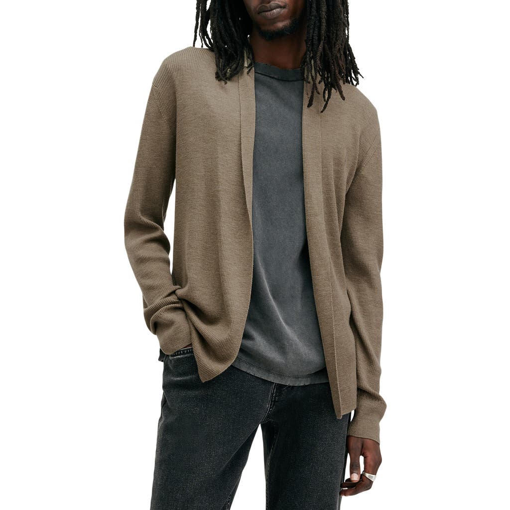 Allsaints Mode Regular Fit Merino Wool Open Cardigan Sweater In Taylor Green