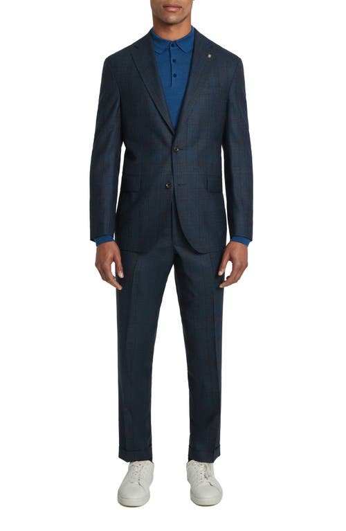 Dean Soft Constructed Plaid Wool & Cashmere Suit in Navy