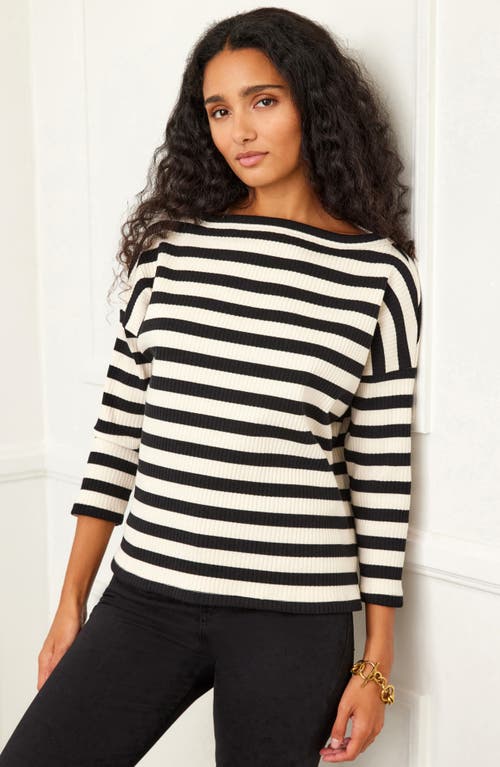 Shop Karen Kane Stripe Rib Stretch Cotton Top In Cream/black