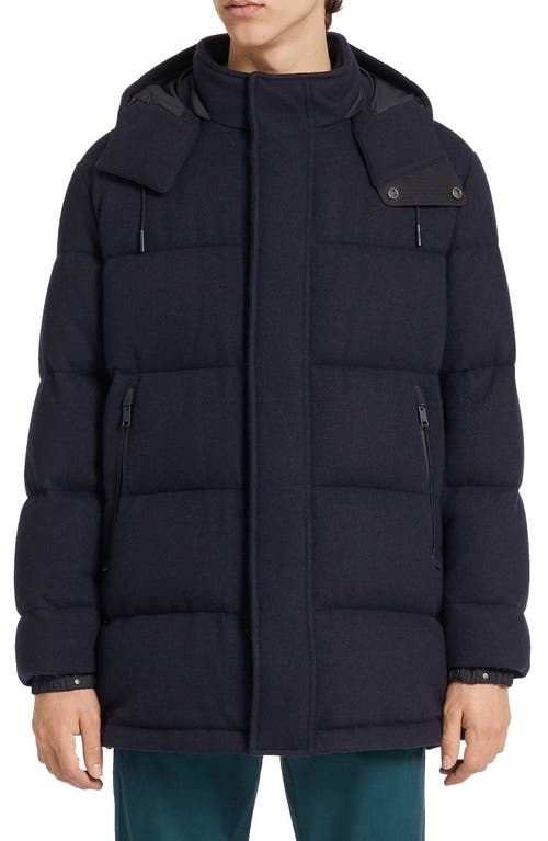 Oasi Channel Quilted Cashmere Down Jacket in Navy