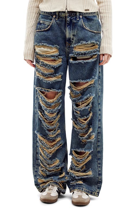 High Waisted Distressed Baggy Jeans Without Bag  Wide leg jeans, Ripped  jeans, Ripped denim pants