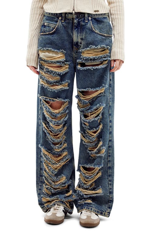 Extreme Ripped Wide Leg Jeans in Mid Vintage