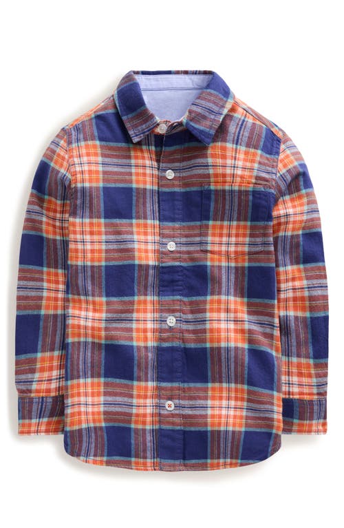 Shop Boden Mini  Kids' Plaid Button-up Shirt In Starboard/terracotta Orange