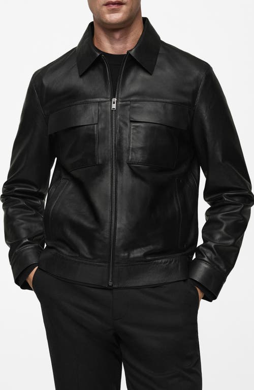 Shop Mango Leather Zip Jacket In Black