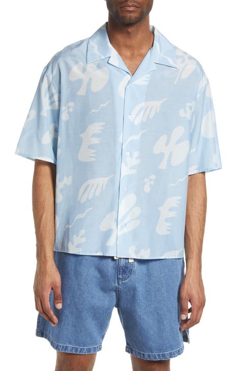 Men's Abstract Print Short Sleeve Cotton & Silk Button-Up Shirt