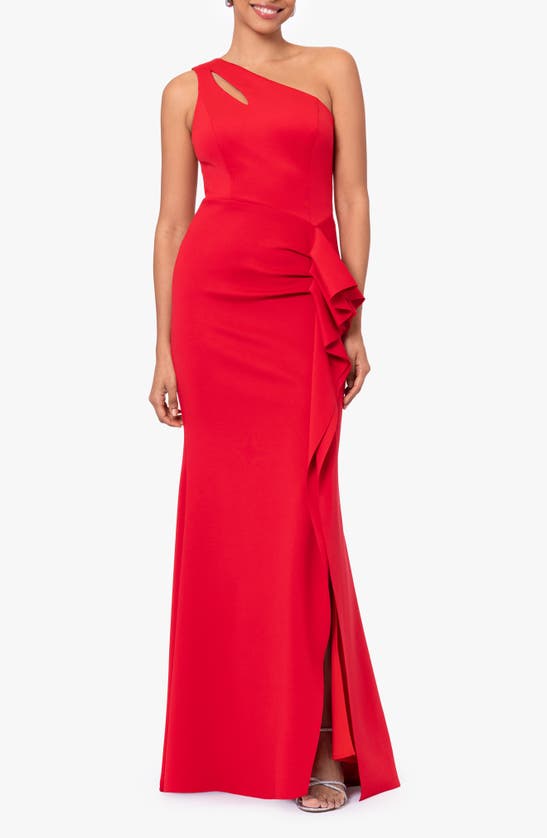 Shop Xscape Evenings Asymmetric Trumpet Gown In Red