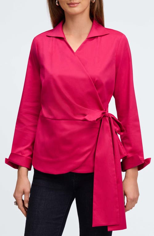 Foxcroft Salina Stretch Cotton Blend Wrap Shirt in Ruby Pink 