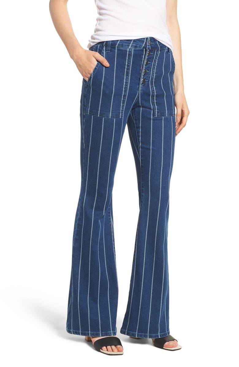 TINSEL Stripe High Waist Flare Jeans, Main, color, MEDIUM WASH
