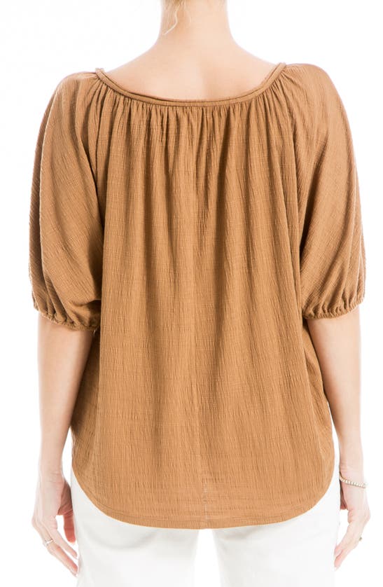 Shop Max Studio Textured Knit Bubble Sleeve Knit Top In Cork