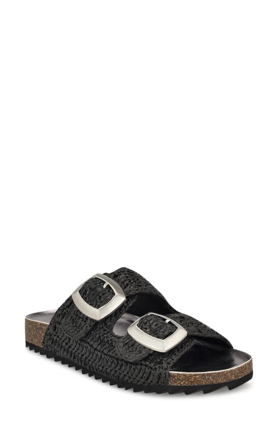 Shop Nine West Tenly Raffia Slide Sandal In Black