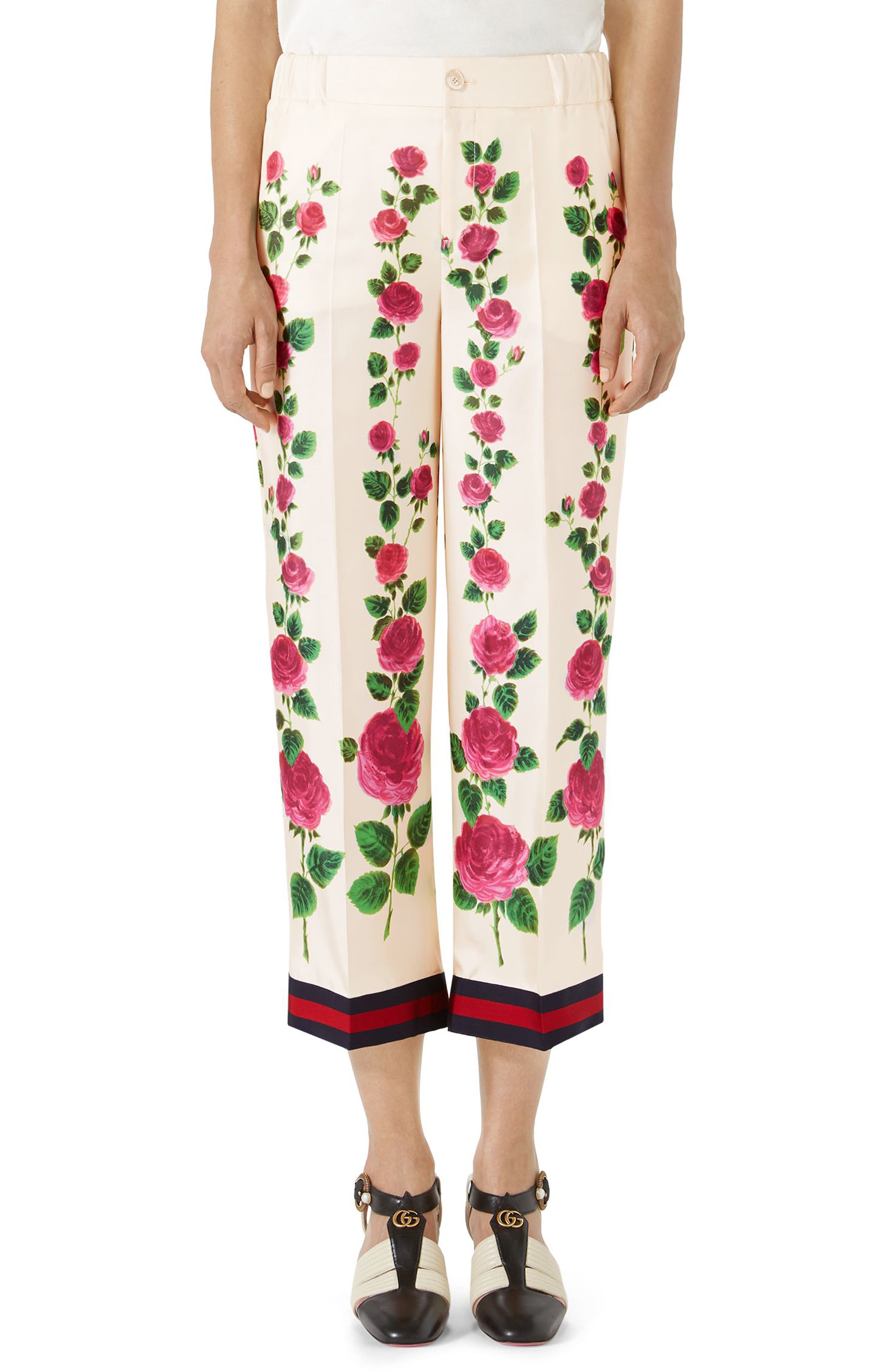 Gucci Rose Print Silk Pajama Pants | Nordstrom