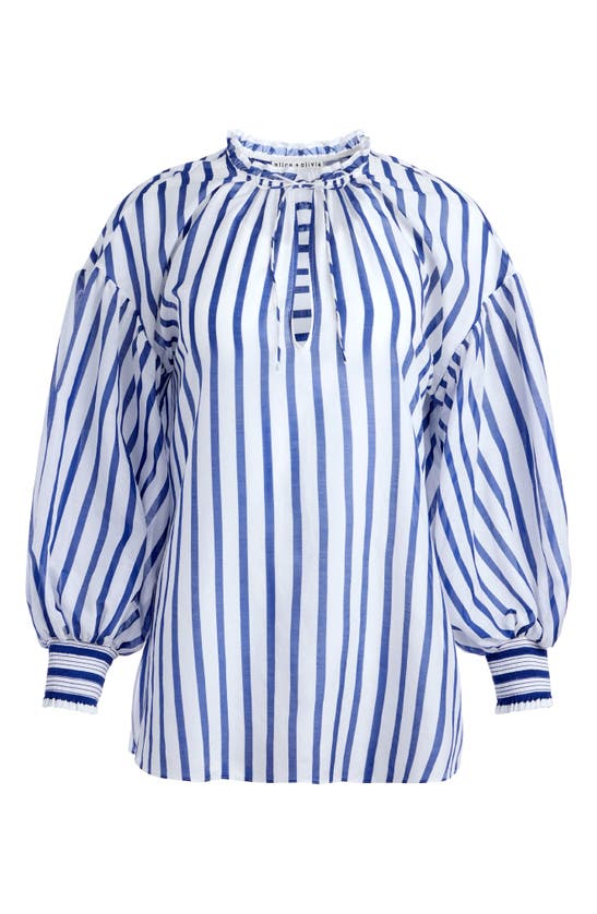Shop Alice And Olivia Julius Stripe Cotton & Silk Top In Admiral Stripe Indigo