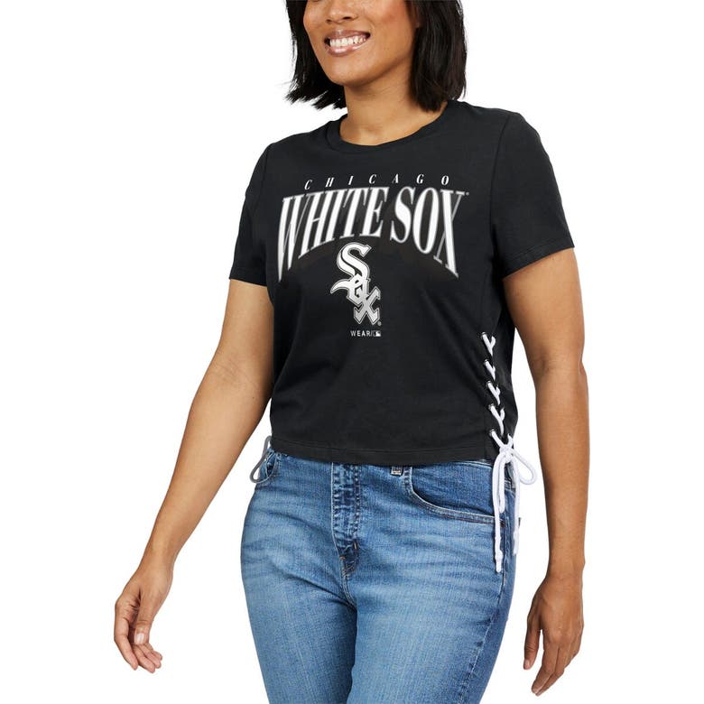 Shop Wear By Erin Andrews Black Chicago White Sox Side Lace-up Cropped T-shirt